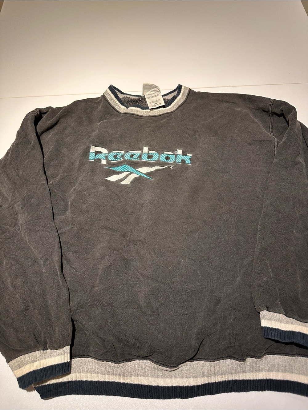 Reebok Charcoal Gray Crewneck Sweatshirt with Teal Logo
